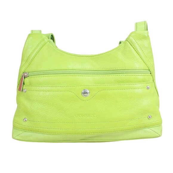 Stone & Co Pebbled Leather Lime Green Shoulder Bag - Picture 1 of 13